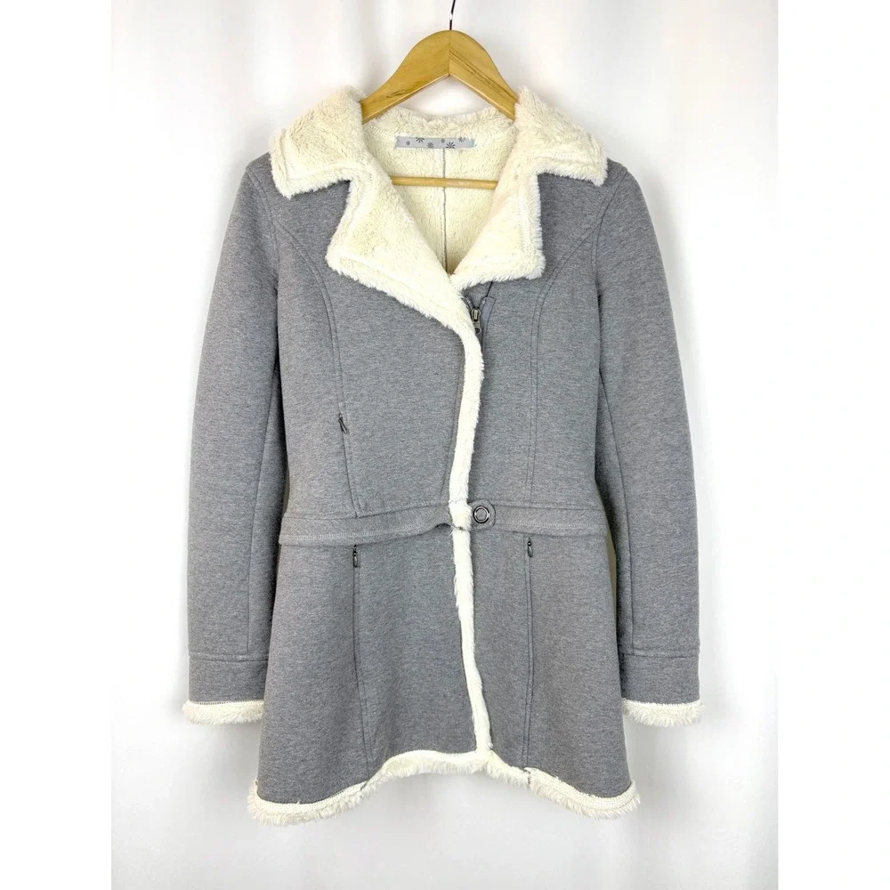 Athleta Womens Grey Convertible Faux Fur Lined 2-in-1 Jacket Coat Small - Picture 2 of 9